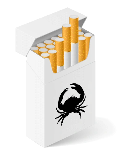 Zigarettenschachtel mit einem Krebs auf der Vorderseite